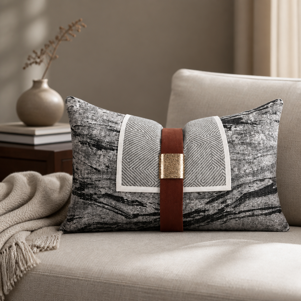 luxury-cushions-gray-abstract-throw-pillow-30x50-with-metal-ornament-modern-lumbar-cushion-insert-included
