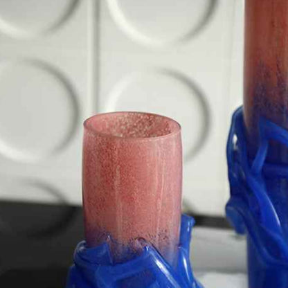Creative pink and blue handmade decorative glass vase 14 x 14 x 364